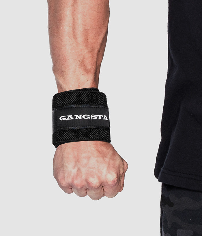 male wearing gangsta black wrist wraps